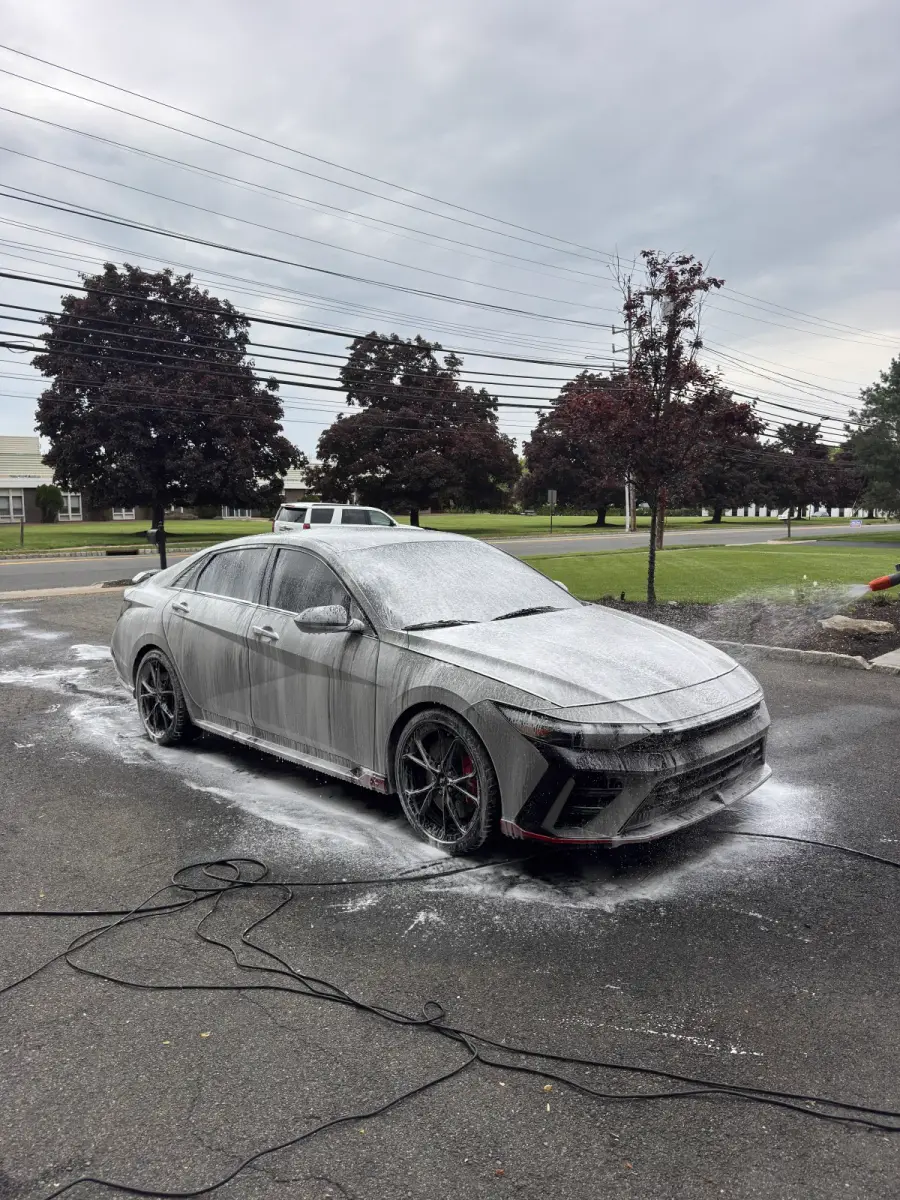 Foam wash on a sedan during an exterior detail, Morris County NJ