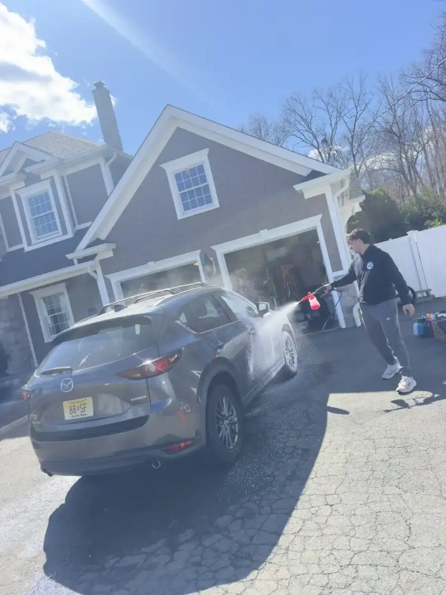 Exterior foam wash during a detail, Morris County NJ, interior detail in Boonton